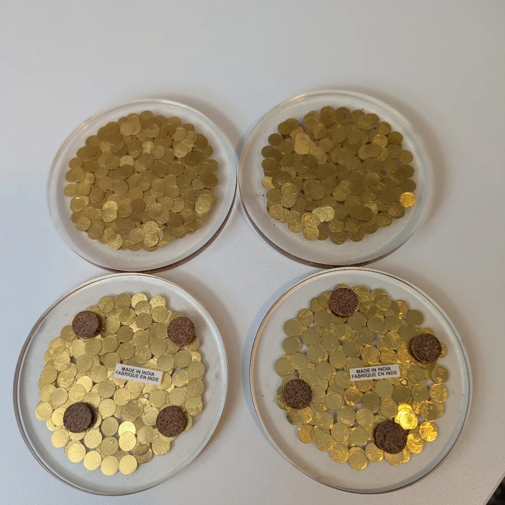 Set of 4 Gold Coasters - Lucite Acrylic Confetti Round